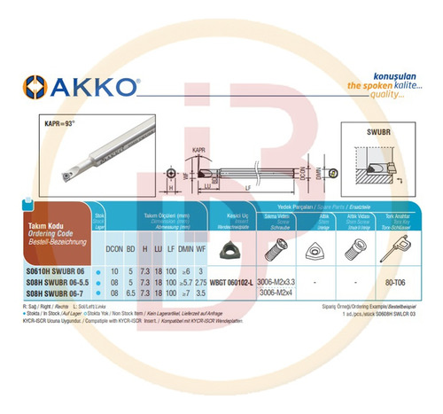 AKKO Bohrstange 107,5° für WSP DCMT 0702..S12K SDQCR 07 AKKO Bohrstange 107,5° für WSP DCMT 0702..S12K SDQCR 07